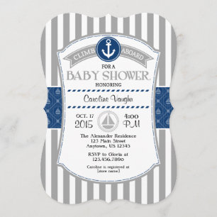 Invitación Baby Shower náutica gris azul