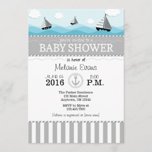 Invitación Baby Shower náutica gris azul
