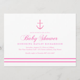 Invitación Baby Shower náutica rosa y blanca