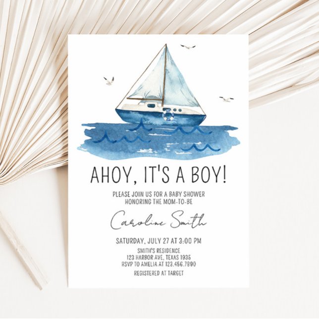 Invitación Baby Shower Nautical (Ahoy It’s A Boy Baby Shower Invitation)