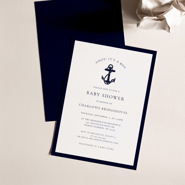 Invitación Baby Shower Nautical Anchor Coastal Boy (Nautical Anchor Coastal Baby Shower Invitation)