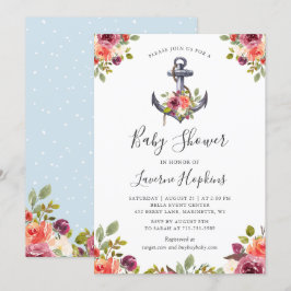 Invitación Baby Shower Nautical Anchor Floral Boy