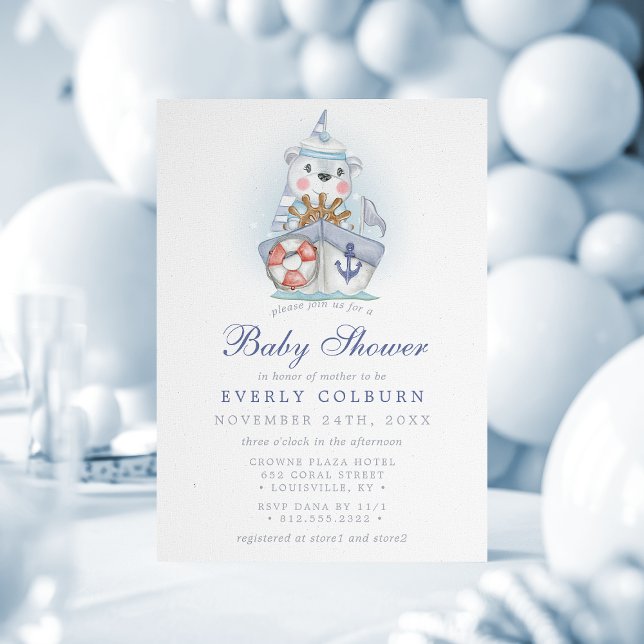 Invitación Baby Shower Nautical Bear Sailboat (Subido por el creador)