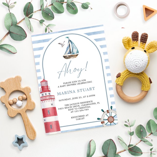 Invitación Baby Shower Nautical Blue Ahoy (Subido por el creador)