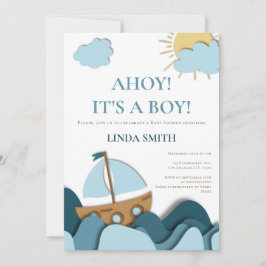 Invitación Baby Shower Nautical Blue Boat