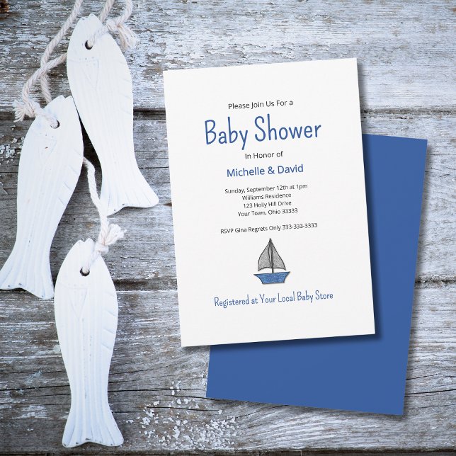 Invitación Baby Shower Nautical Blue Sailboat Boy (Subido por el creador)