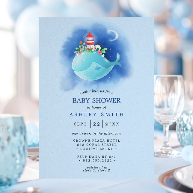 Invitación Baby Shower nautical de ballena azul (Subido por el creador)