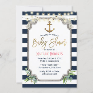 Invitación Baby Shower Nautical Rustic Gold Anchor