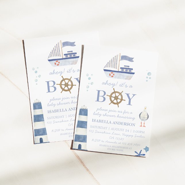 Invitación Baby Shower Nautical Sailboat Boy (Subido por el creador)