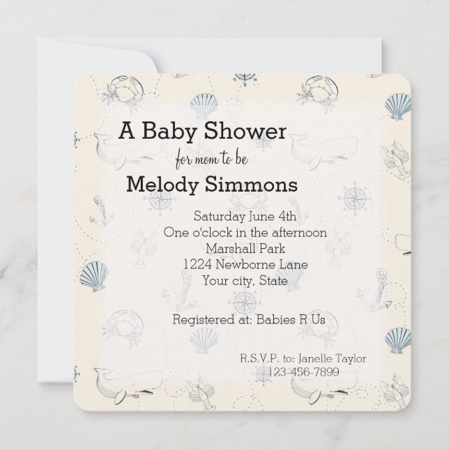 Invitación Baby Shower Nautical Sea (Reverso)