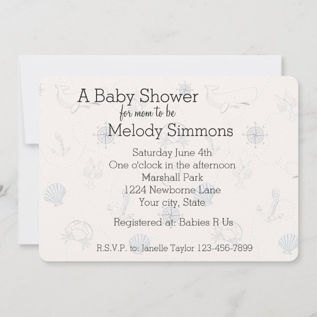 Invitación Baby Shower Nautical Sea (Reverso)