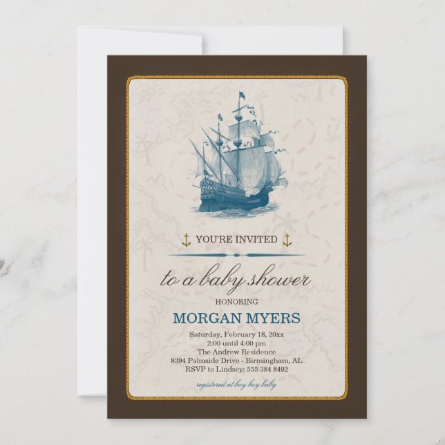 Invitación Baby Shower Nautical Ship (Anverso)
