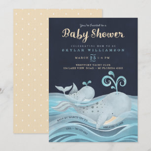Invitación Baby Shower Náutico de ballena dulce de mamá y beb
