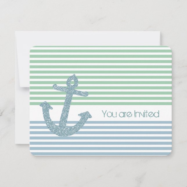 Invitación Baby Shower náutico de franjas de tinta y azul (Anverso)