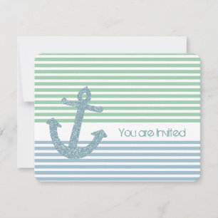 Invitación Baby Shower náutico de franjas de tinta y azul