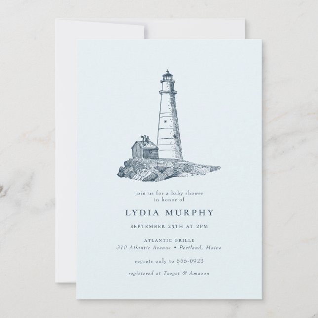 Invitación Baby Shower Nautico Lighthouse Ocean Seaside (Anverso)