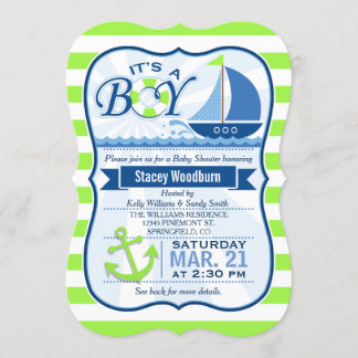 Invitación Baby Shower náutico; Lime Green y Blue
