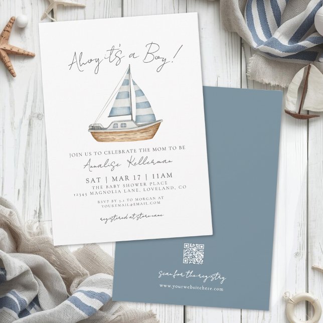 Invitación Baby Shower Náutico Minimalista (Minimal Nautical Baby Shower Invitation)