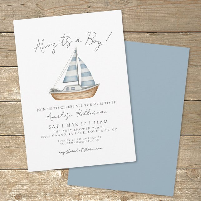 Invitación Baby Shower Náutico Mínimo (Watercolor Minimal Nautical Baby Shower Invitation)