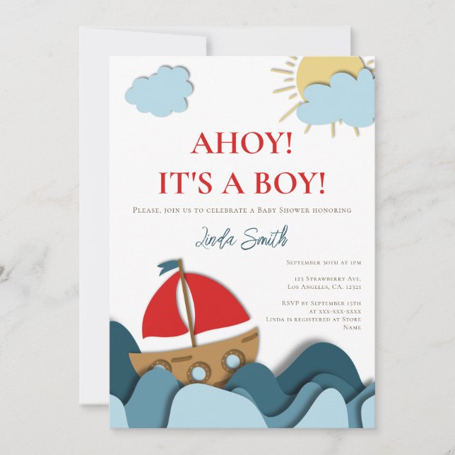 Invitación Baby Shower Náutico Moderno (Anverso)