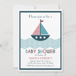 Invitación Baby Shower Náutico rojo y azul