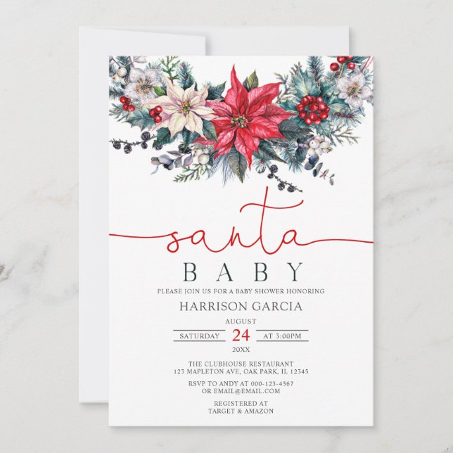 Invitación Baby Shower Navidades de Holiday Wreath Santa Baby (Anverso)