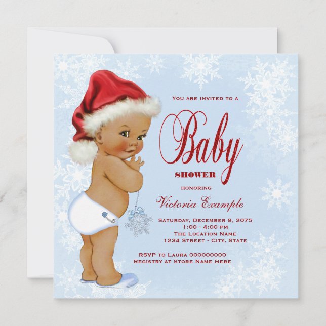 Invitación Baby Shower Navidades de la etnia de los niños con (Anverso)