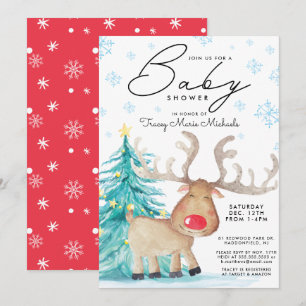Invitación BABY SHOWER Navidades de reno acuarela