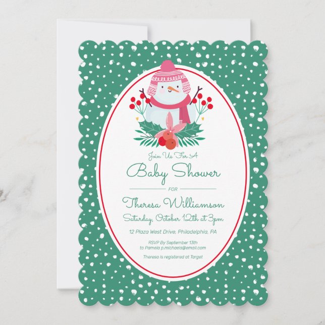Invitación BABY SHOWER | Navidades Holiday Winter Snowman (Anverso)