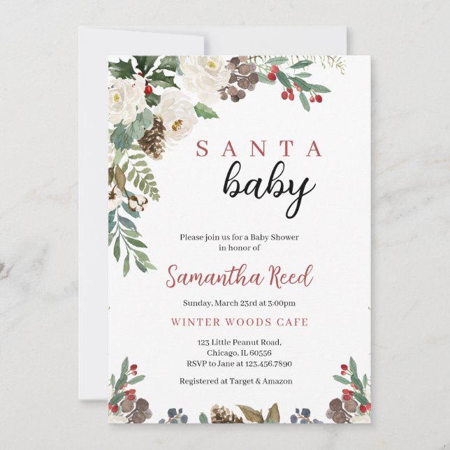 Invitación Baby Shower Navidades Neutrales de Sexo Santa Bebé (Anverso)