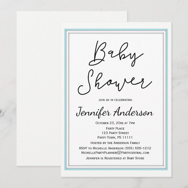 Invitación Baby Shower negro blanco simple y limpio (Anverso / Reverso)
