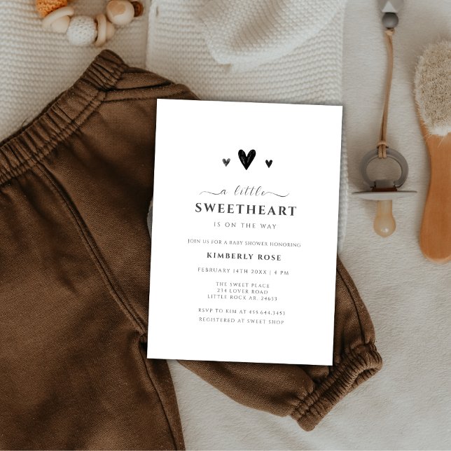 Invitación Baby Shower negro pequeño y minimalista (Minimalist Black Little Sweetheart Baby Shower Invitation)