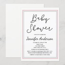 Invitación Baby Shower negro rosa simple y limpio