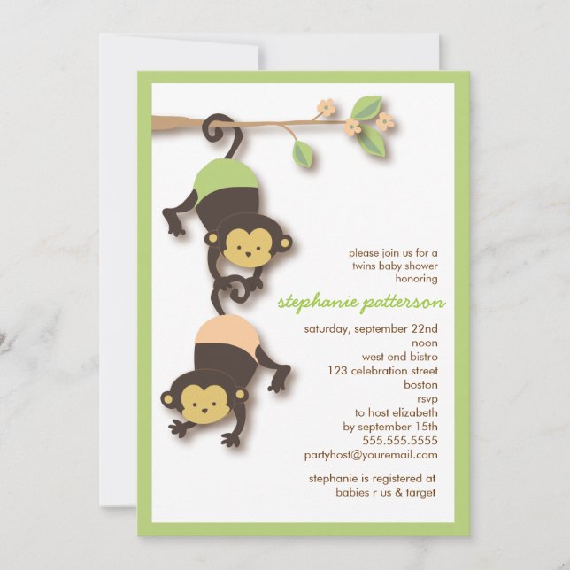 Invitación Baby Shower neutra de los mellizos mode (Anverso)