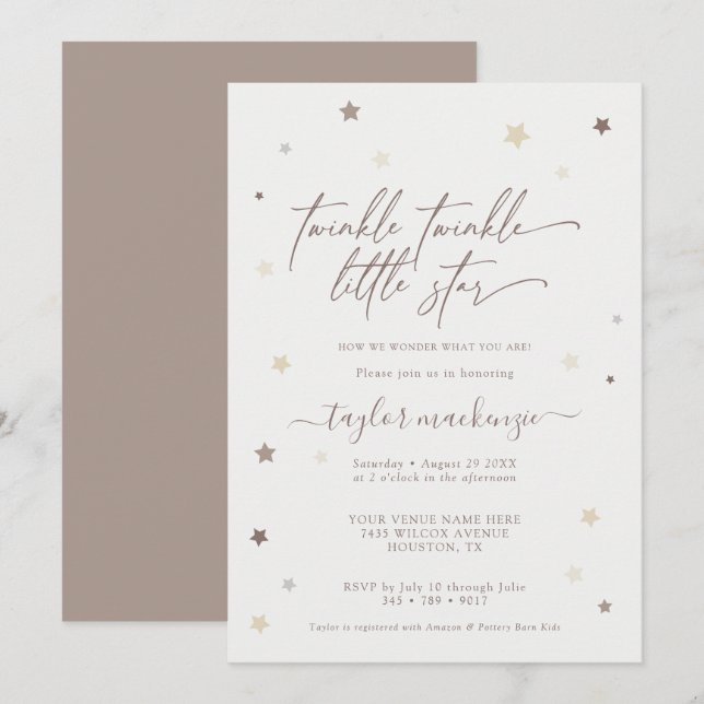 Invitación Baby Shower neutra por género de la est (Anverso / Reverso)