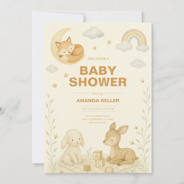 Invitación Baby Shower Neutral Baby Animal Nursery (Anverso)