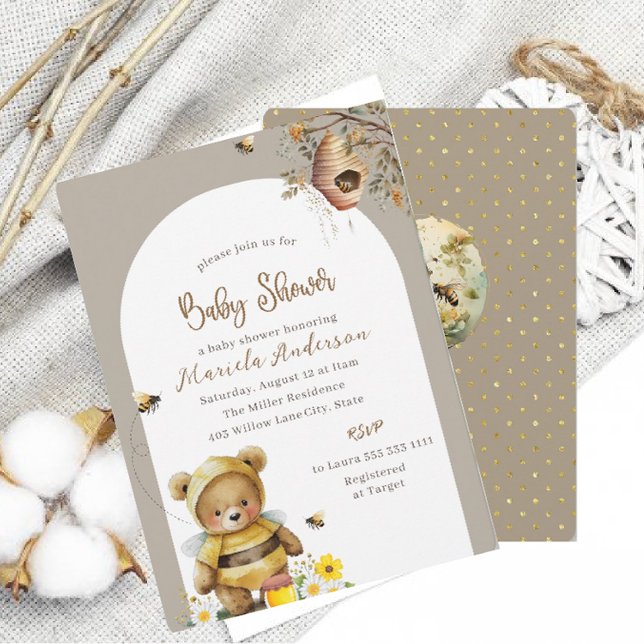 Invitación Baby Shower Neutral Bee Bearly Way (Subido por el creador)