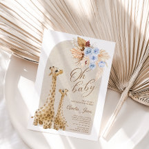Baby Shower Neutral Blue Pampas Grass Giraffe