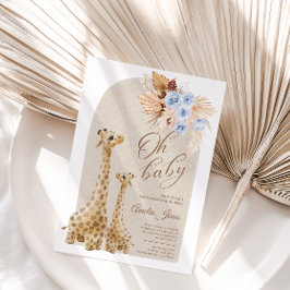 Invitación Baby Shower Neutral Blue Pampas Grass Giraffe