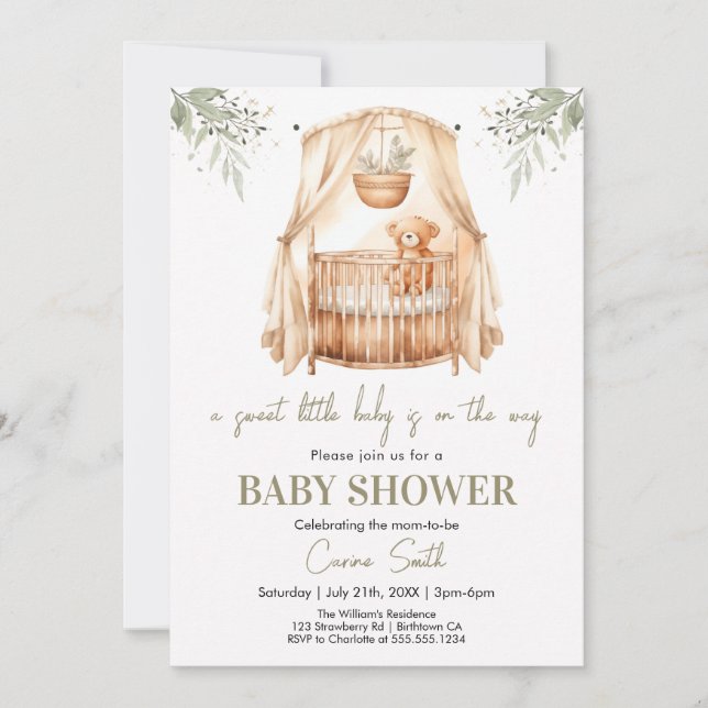 Invitación Baby Shower Neutral Boho Greenery (Anverso)