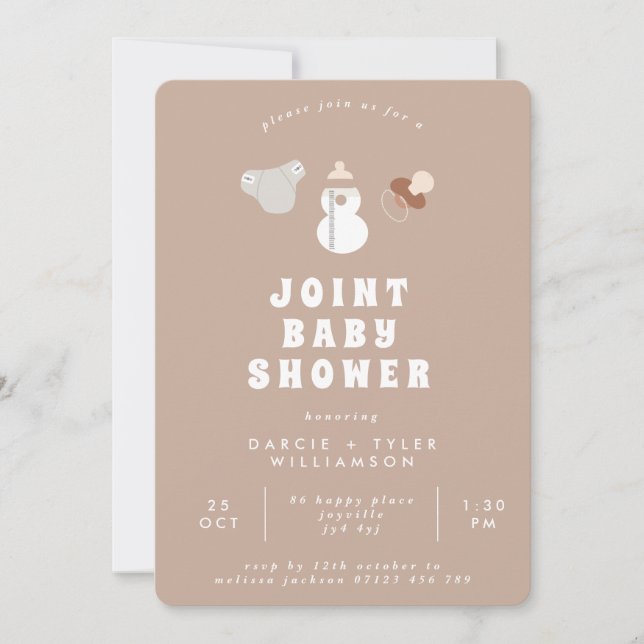 Invitación Baby Shower Neutral Boho Joint (Anverso)