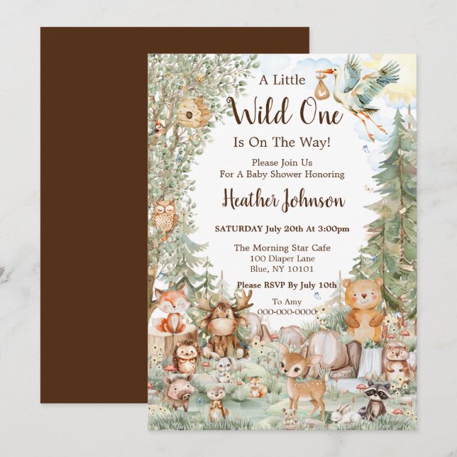 Invitación Baby Shower Neutral Bosque Forestal (Anverso / Reverso)