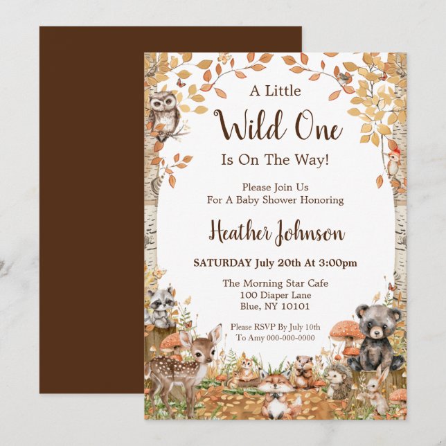 Invitación Baby Shower Neutral Bosque Rústico Forestal (Anverso / Reverso)