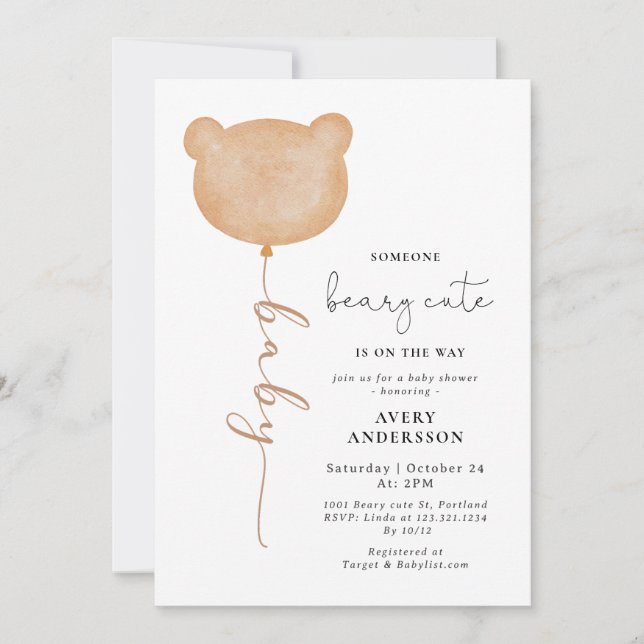 Invitación Baby Shower Neutral Brown Teddy Bear (Anverso)
