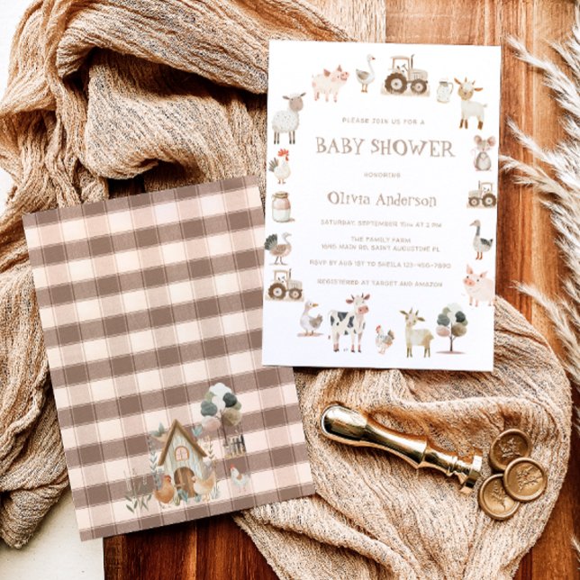Invitación Baby Shower Neutral con tema de granja (Subido por el creador)