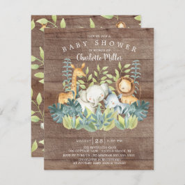 Invitación Baby Shower neutral de animales de la jungla rusa