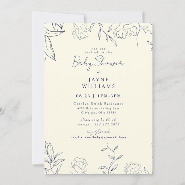 Invitación Baby Shower neutral de arte botánico amarillo y ma (Anverso)