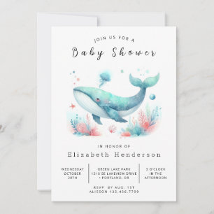 Invitación Baby Shower Neutral de ballenas en línea de género