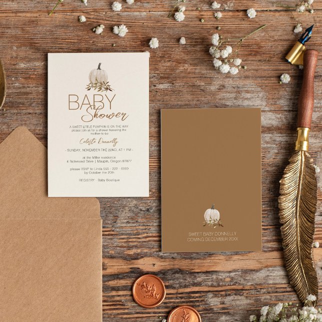 Invitación Baby Shower neutral de calabaza de boho de raza bl (Subido por el creador)