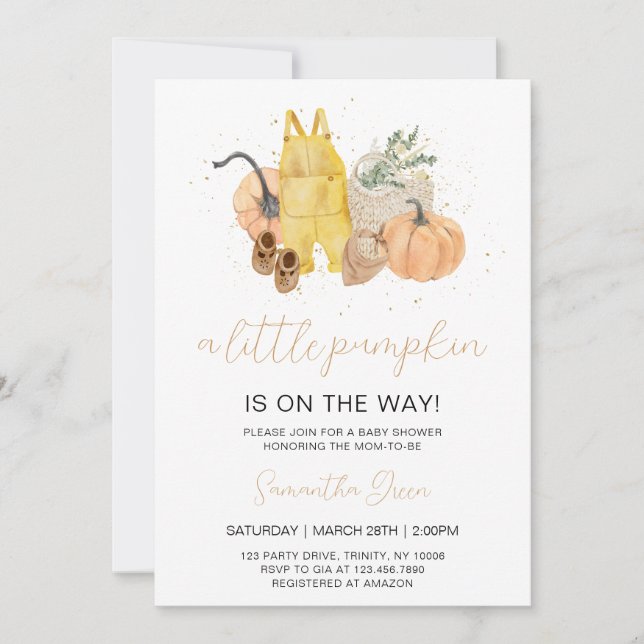 Invitación Baby Shower Neutral de calabaza pequeña de género (Anverso)